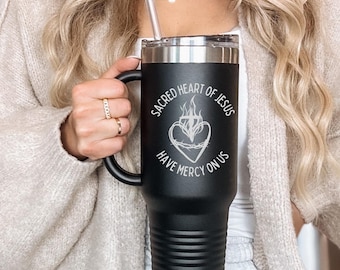 Sacred Heart of Jesus Have Mercy on Us 40oz Tumbler, Catholic Tumbler Mug, Cute Traditional Catholic Mug, Gift for Catholic, Catholic Bottle