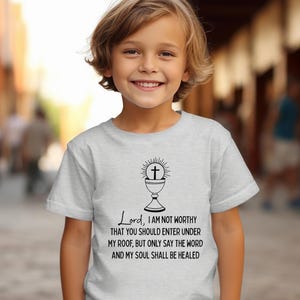 Eucharist &quot;Lord I am Not Worthy&quot; Youth Shirt, Children&#39;s Catholic Shirt, First Communion Gift, God Child Gift, Kid&#39;s Bread of Life Tee