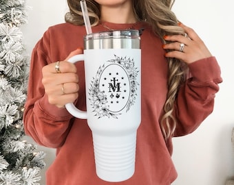 Miraculous Medal 40oz Tumbler Mug with Straw, Catholic Tumbler, Virgin Mary Tumbler Mug, Cute Saint Tumbler Bottle, Confirmation Gift