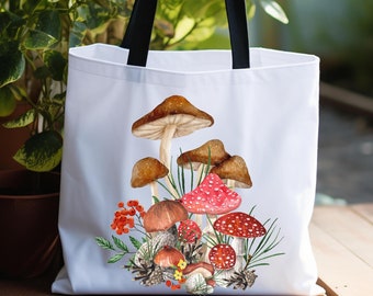 Bolsa de mano con forma de seta Cottagecore, bonita bolsa de mano con forma de seta silvestre otoñal, bolsa de mercado de agricultores, regalo para amantes de las setas, bolsa de mano para amantes de la naturaleza