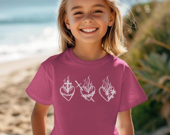 Heilige Familie Sacred Hearts Jugend Shirt, katholisches Kinder-Shirt, das Heiligste Herz von Jesus T-Shirt, Gott-Kind-Geschenk, Jungfrau Maria Jugend Shirt