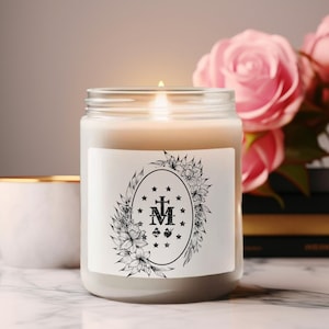 Miraculous Medal Scented Soy 9oz Candle, Blessed Virgin Mary Candle, Decorative Catholic Candle, Catholic Home Decor, Catholic Wedding Gift