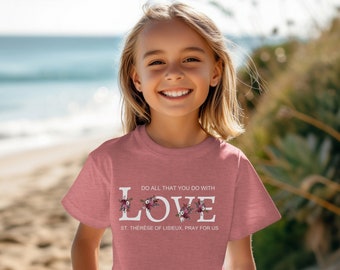 St. Therese of Lisieux Youth Shirt, The Little Flower Youth Shirt, Children&#39;s Catholic Saint Shirt, Kid&#39;s Catholic Quote Shirt