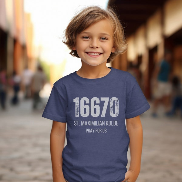 St. Maximilian Kolbe Youth Shirt, Maximilian Kolbe Prison Number Shirt, Catholic Shirt for Kids, First Communion Gift, Catholic Saint Shirt