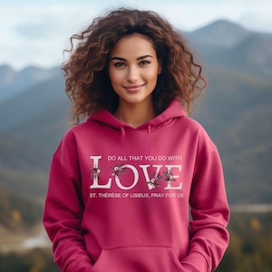 Moletom com capuz de Santa Teresa de Lisieux, moletom católico, moletom com capuz da pequena flor, moletom com capuz de santa, presente de confirmação, citação de Santa Teresa