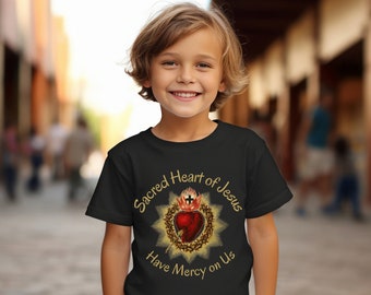 Heiligstes Herz von Jesus, barmherzig mit uns Jugend-Shirt, katholisches Zitat Kinder-Shirt, traditionelles katholisches Hemd, Erstkommunionsgeschenk