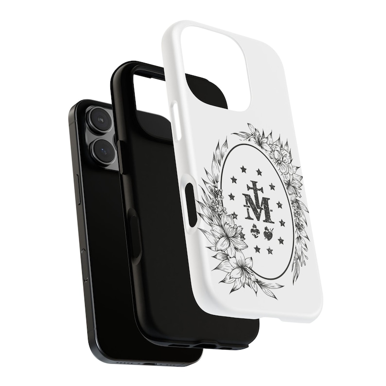 Wunderbare Medaille iPhone 16,15,14,13,12,11, X, 8 Plus Pro Max Mini Tough Phone Case, katholische Telefonschutzfolie, Jungfrau Maria Hard Phone Cover Bild 2