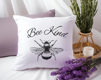 Almohada decorativa cuadrada con diseño de abeja, adorable decoración de verano con abejas, almohada de abeja, decoración cottagecore, cojín rústico de verano.