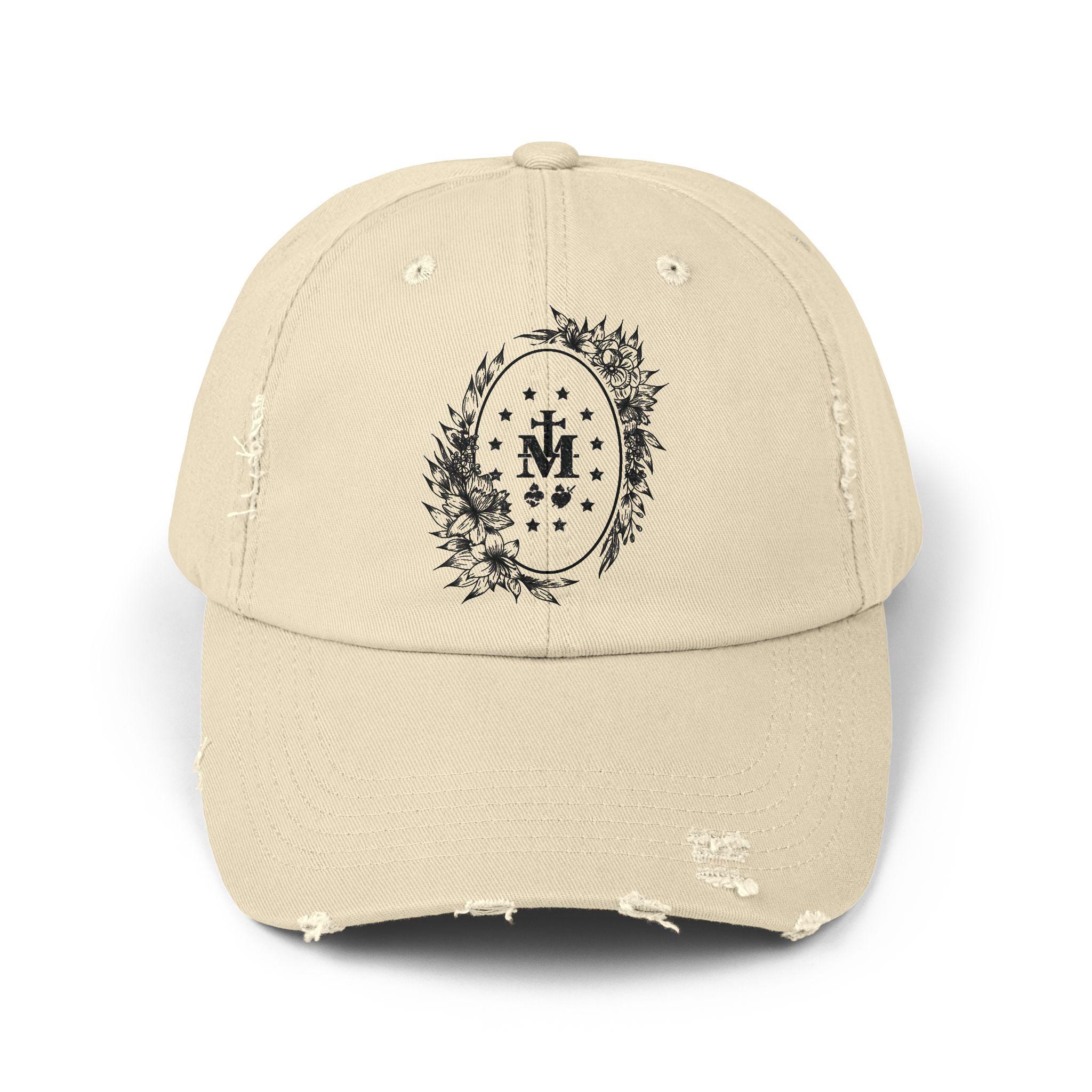 Miraculous Medal Distressed Baseball Cap, Catholic Dad Hat, Virgin