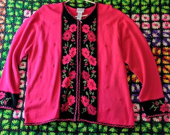 Vintage women's red cardigan/sweater by Napa Valley