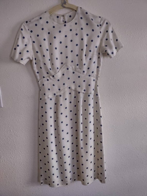 Ladies or girls vintage white and blue polka-dot … - image 1