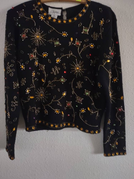 Vintage Destinee beaded black pullover sweater top