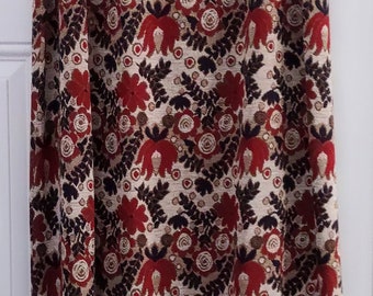 Vintage Handmade Wool Skirt, Floral Pattern, Boho Hippie Style