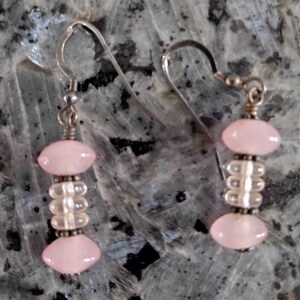 Vintage rose quartz and sterling silver earrings