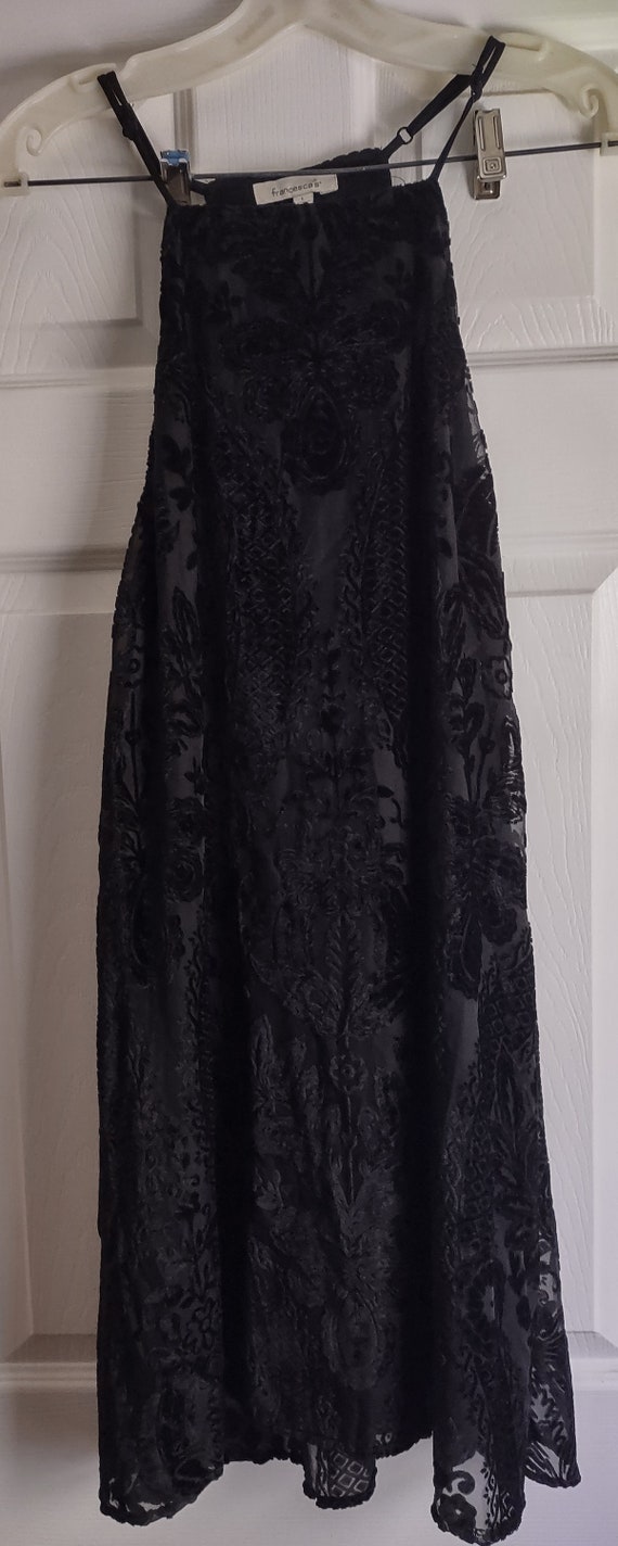 Women's brocade black lace halter dress by Frances