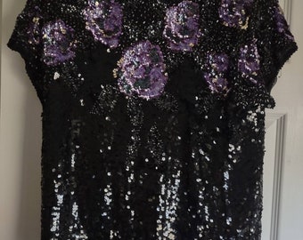 Vintage black and lavender sequined and beaded top by Randall Cosco