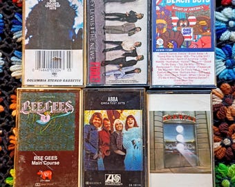 6 vintage Cassette Tapes: 80s Pop Rock - Beach Boys, ABBA, Bee Gees, Bob Dylan, Doobie Brothers and Huey Lewis