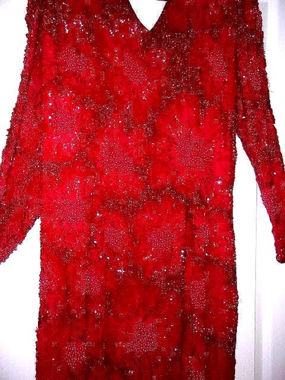knee length dresses for ladies Lara V Neck Beaded Long Sleeve Dress, Nude / 4 main image 1