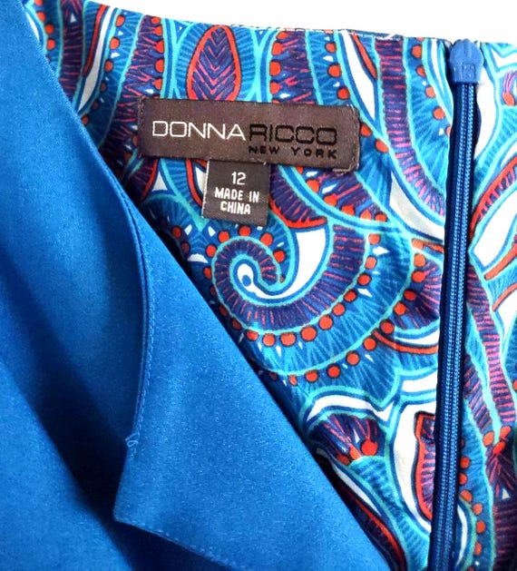 donna ricco blue dress Donna Ricco Blue Satin Stretch Sleeveless High-Waist Sheath Dress Sz 4P