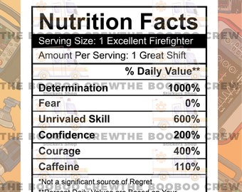 Firefighter Nutrition Facts Sticker | Water Bottle Stickers | Paramedic, First Responder, FireFighter | Rescue