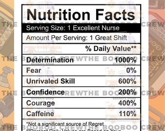 Nurse Nutrition Facts Sticker | Water Bottle Stickers | Nurse RN CNA