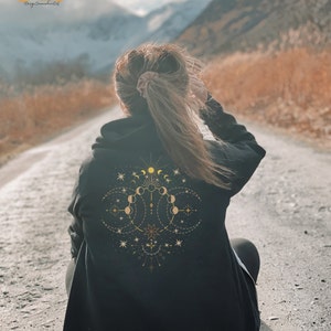 Autumn sweatshirt jacket, mystical design, celestial style, boho clothing, vintage, unisex zip hoodie, organic cotton, full zip