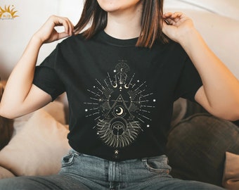 T-Shirt Women Mystical Moon - Cotton T-Shirt, Gothic, Boho Clothing, Celestial Shirt, Heavenly Body