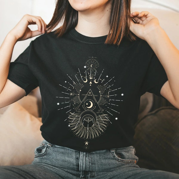 T-Shirt Women's Mystical Moon - Cotton T-Shirt, Gothic, Boho Clothing, Celestial Shirt, Celestial Body