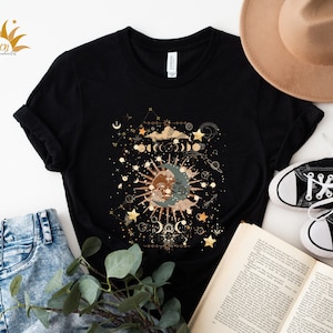 Women&#39;s T-Shirt Sun and Moon - Celestical Clothing, Boho Clothing, Gothic, Sun Moon Stars, Cotton T-Shirt, Mystical Designs