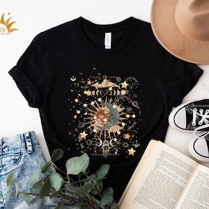 Women's T-Shirt Sun and Moon - Celestical Clothing, Boho Clothing, Gothic, Sun Moon Stars, Cotton T-Shirt, Mystical Designs