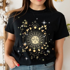 Women&#39;s T-Shirt Sun Moon Stars - Celestical Clothing, Boho Clothing, Gothic, Cotton T-Shirt, Mystical Designs