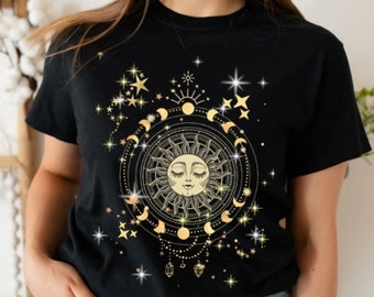 Women&#39;s T-Shirt Sun Moon Stars - Celestical Clothing, Boho Clothing, Gothic, Cotton T-Shirt, Mystical Designs