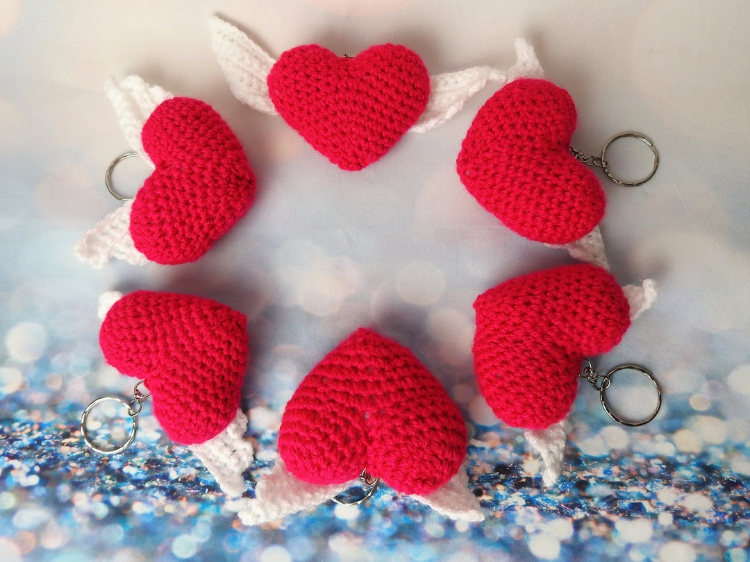 Handmade Crochet Stuffed Soft Toy Keychain Love Heart With Wings Etsy