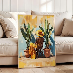 Woman in Yellow Dress Print: Afrocentric Boho Courtyard Art (Digital Download)