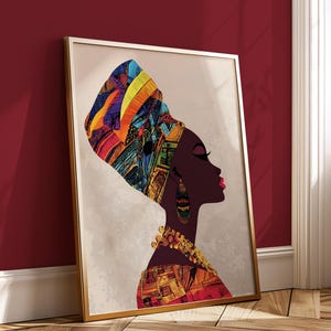 Elegant African Woman Portrait: Vibrant Headwrap Art (Digital Print)