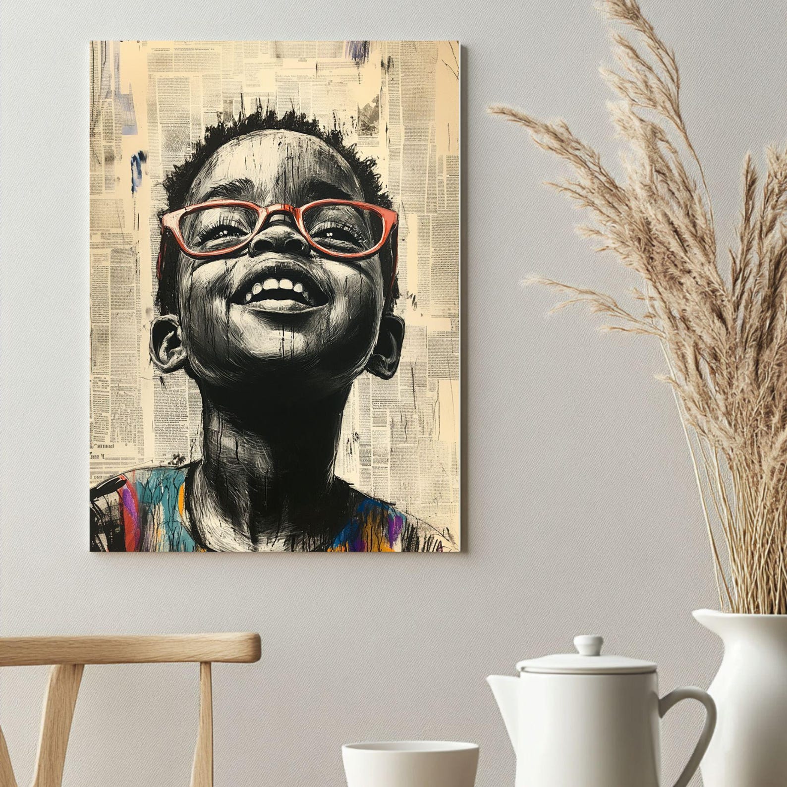 Smiling Black Child Art Print: Abstract Ethnic Artwork (digital ...