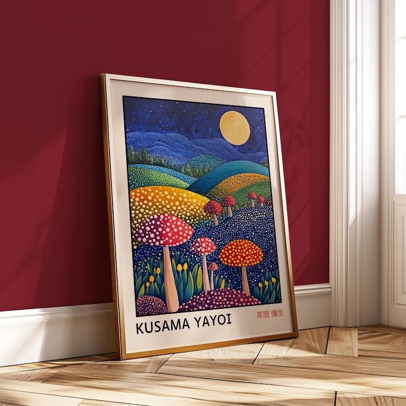 Yayoi Kusama Night Print: Mushroom Japandi Wall Art (digital Download ...