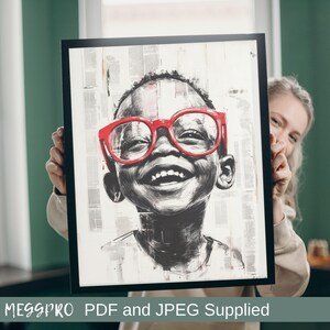 Stampa artistica di un bambino nero sorridente: decorazione afrocentrica per la cameretta dei bambini (download digitale) immagine 2