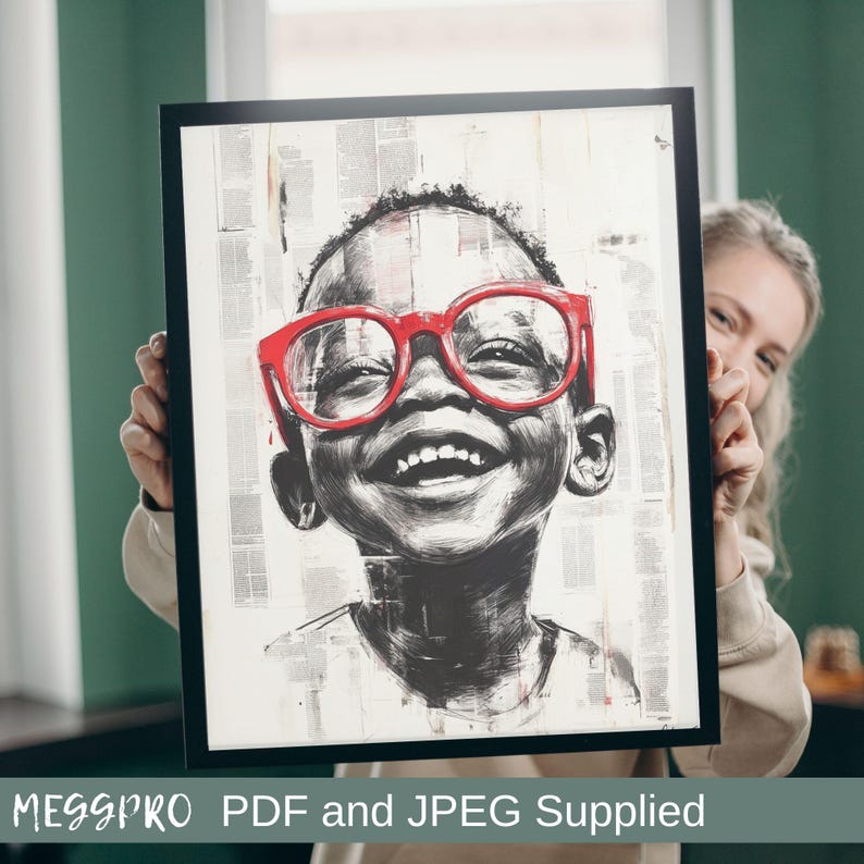 Stampa artistica di un bambino nero sorridente: decorazione afrocentrica per la cameretta dei bambini (download digitale) immagine 2