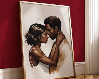 Black Love Wall Art – Romantic Couple Illustration – Modern Ethnic Art Print – Minimalist  Poster – Bedroom  Decor- Valentine