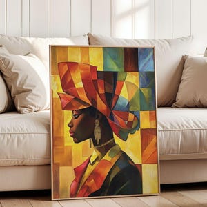 African Queen Digital Art,Ethnic Wall Decor,Afrocentric Portrait Print,Colorful Geometric Art,Instant Download Poster,Black Woman Picture,