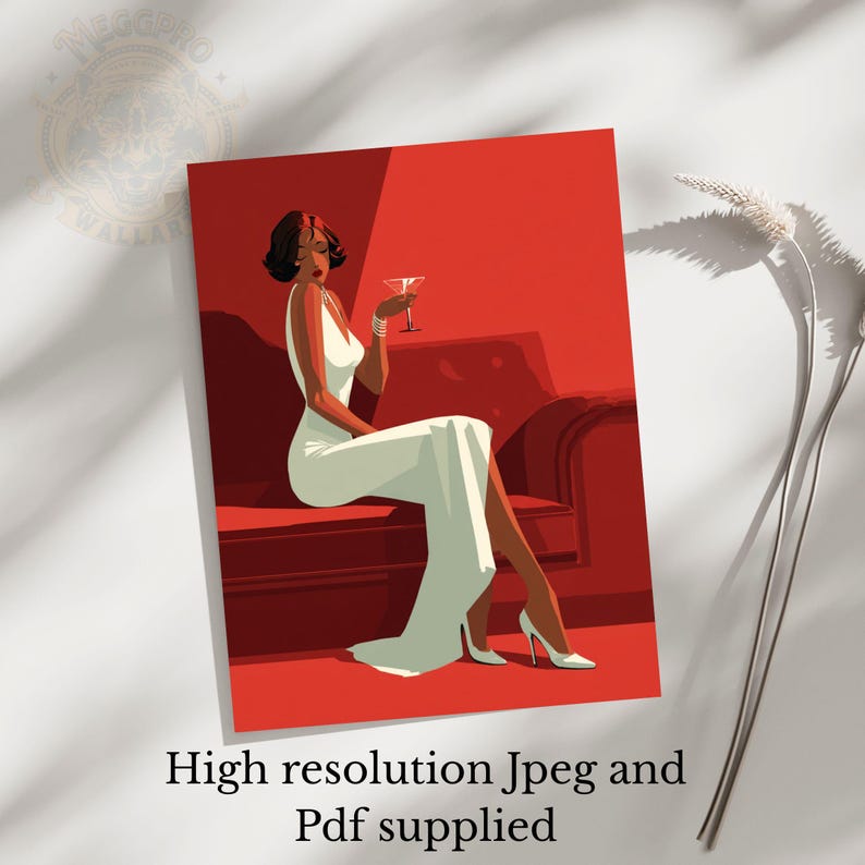 Art Deco Glamour Girl Print: Elegant Black Woman Lounge Art (digital ...