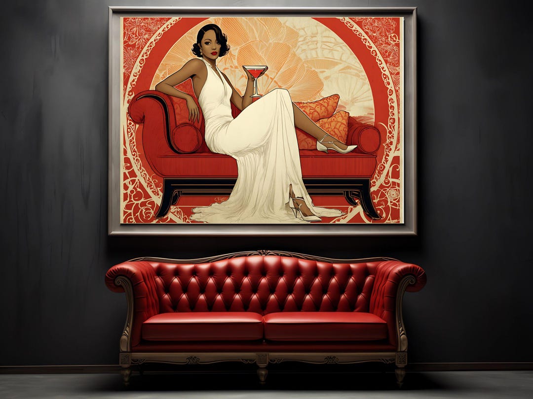 Art Deco Glamour Girl Print: Elegant Black Woman Lounge Art (digital ...