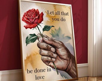 Faith Over Fear – Inspirational Rose Wall Art, Bible Verse Christian Print, Hope and Encouragement Artwork, Minimal Floral Poster