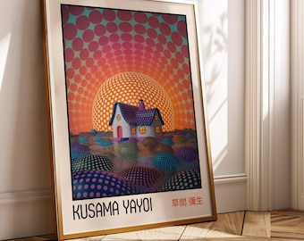 Kusama Yayoi Inspired Poster | Polka Dot Surreal House Art | Modern Japanese Pop Art Print