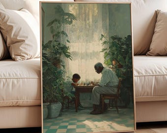 Chess Art Print: Generational Wisdom, African American Family (Digital Download)