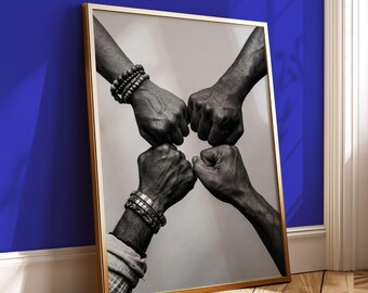 Unity Hands Black and White Wall Art, Strength and Solidarity Print, African American Empowerment Poster, Minimalist Modern Decor.