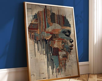 Abstract Africa Portrait Wall Art | Afrocentric Collage Face Print | Modern African Art Poster | Cultural Home Decor