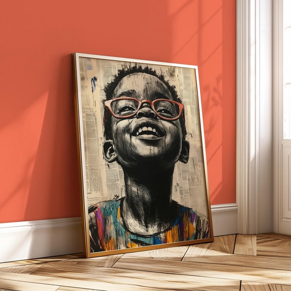 Smiling Black Child Art Print: Abstract Ethnic Artwork (Digital Download)