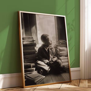 1960s African American Boy Reading by Window | Vintage Black and White Photography | Inspirational Education Wall Art